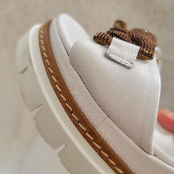 Luca Grossi Women's White Leather Chain Accent Wedge Sandals EU 36 - Picture 6 of 11